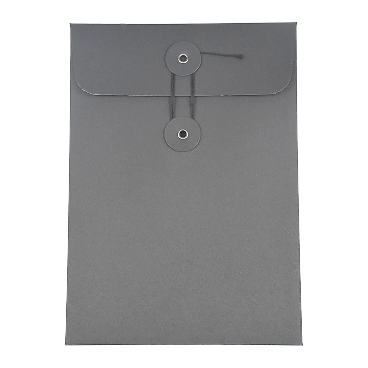 Personalized Custom Hot Stamp Logo Mailers Black Kraft Paper Packaging Envelope with String and Button