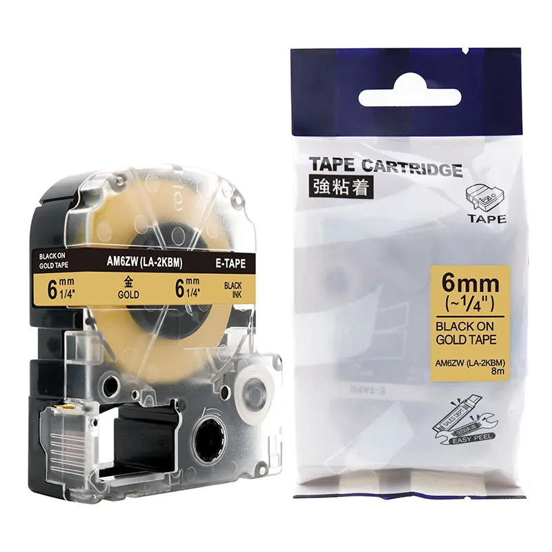 
Compatible SM6ZW LK 2KBM 6mm x 8m Black on Gold Tape Cartridge For KingJim Epson Labelworks LW 400 Label Printer  (62463219123)