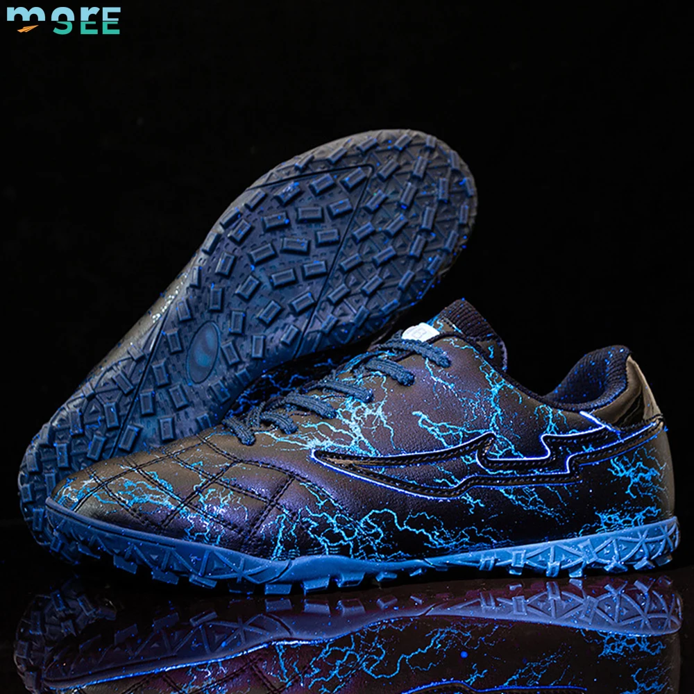 SeeMore Selection Fluorescent Kids Boys Girls Firm Ground Athletic Outdoor Sports Shoes Football Soccer Cleats Shoes