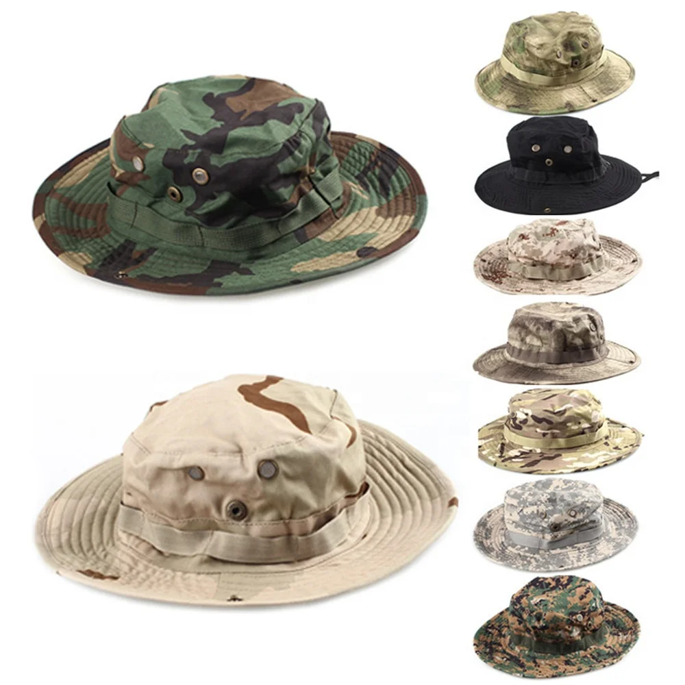 Desert Jungle Camo Tactical Boonie Hat Custom Design Logo String Hunter & Fisherman Hat Tactical Boonie Bucket Hat