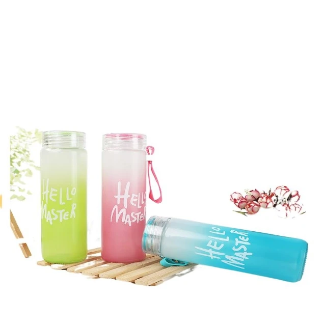 Pastoral 0.5L плоская с ремешком мешочек Pyrex стеклянный силиконовый рукав дешевая прозрачная бутылка для воды