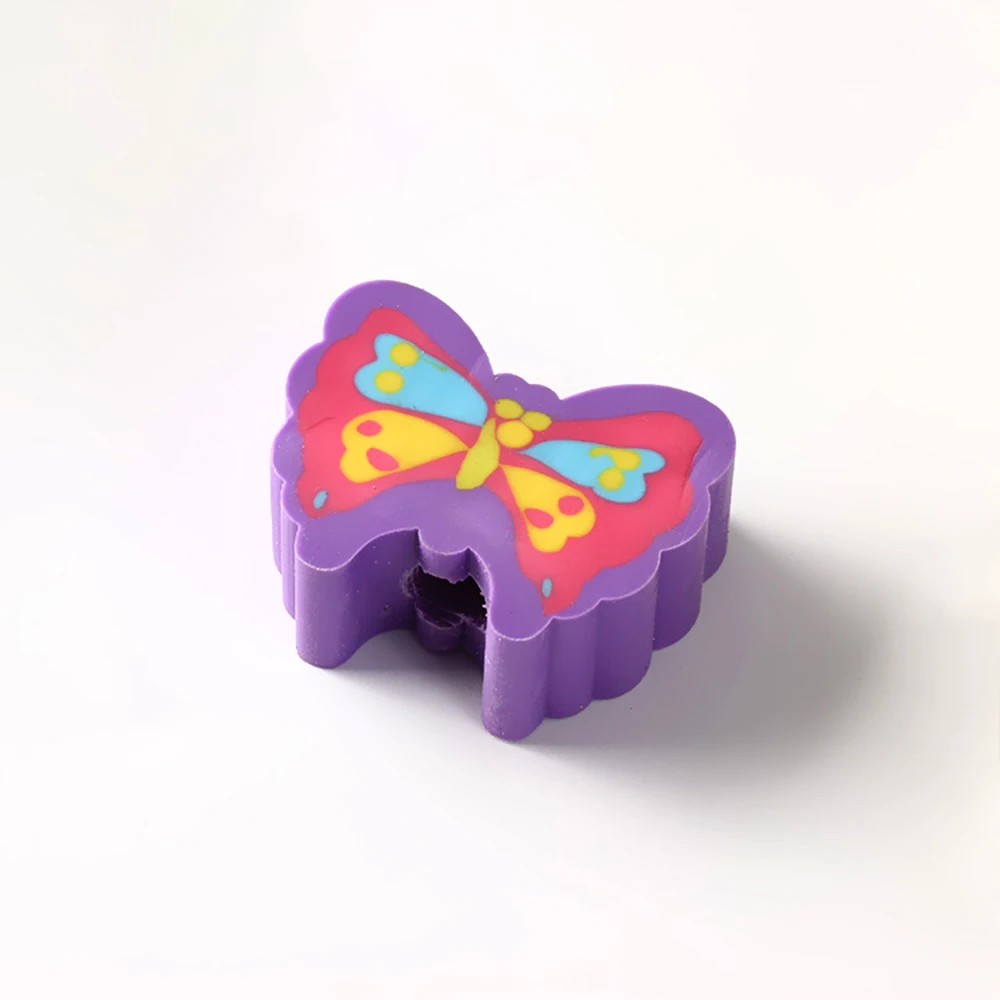Sedex Audit Factory Customized Extrude Eraser School Cute Funny 2D Butterfly Animal Topper Pencil Eraser