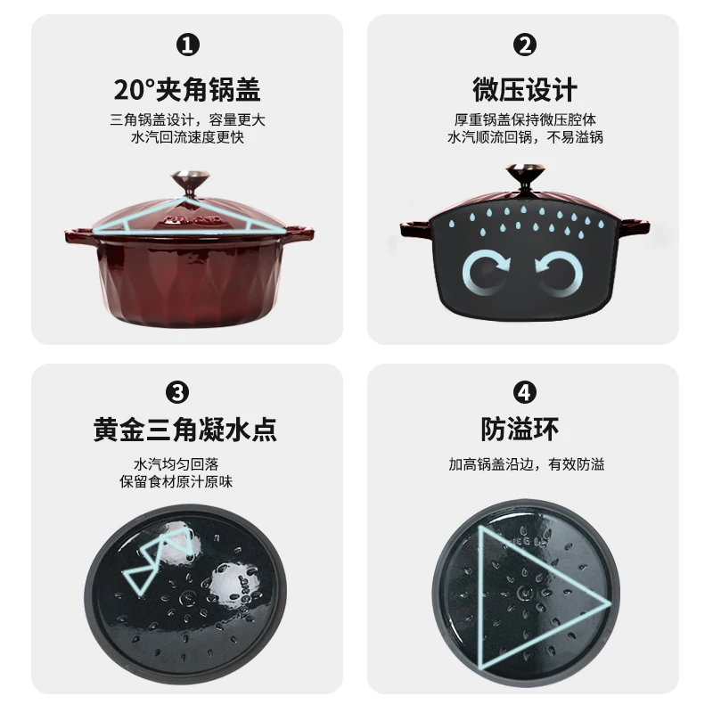 QULENO Cast Iron Enamel Cooker Brilliant Black Aristotle Ornate Design No Touch Metal Button Upgraded Features for Soup Cooking