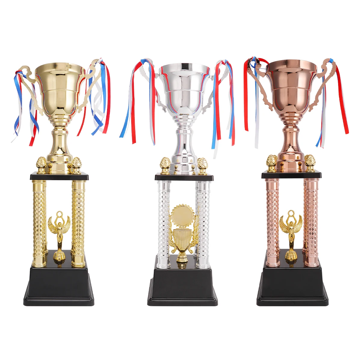 High Quality 4 Pillars Trophy with Gold Silver Bronze Metal Cups for Sport Events Awards SZ31