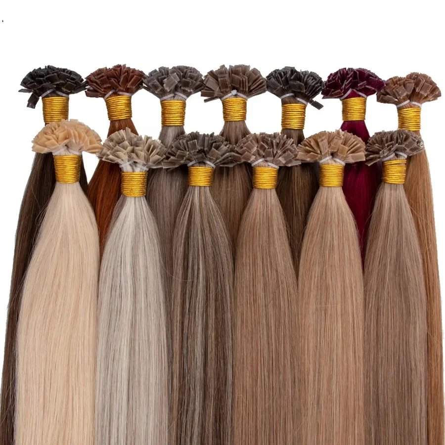 Brown Hair With Blonde Highlights Flat Tip Italian Keratin Glue Pre-bonded Human Hair Extensions