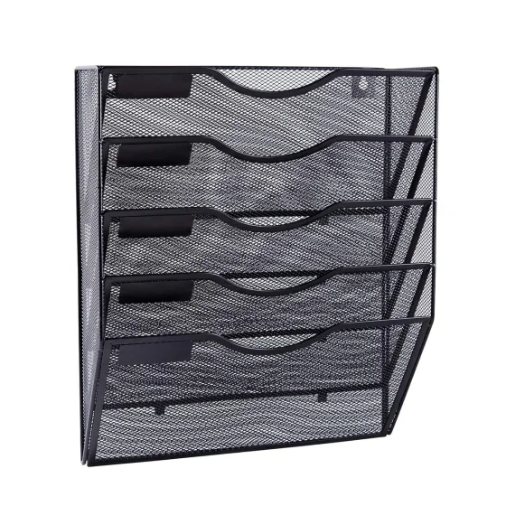 School Supplies Multi-layers Hanging File Folder Magazine Rack Mesh Office Organizer 5 Pockets Wall Mounted Metal File Holder