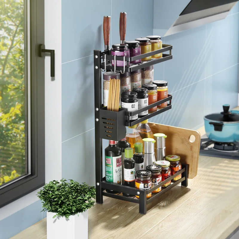 
Three-layer stainless steel kitchen storage and organization rack storage holder 