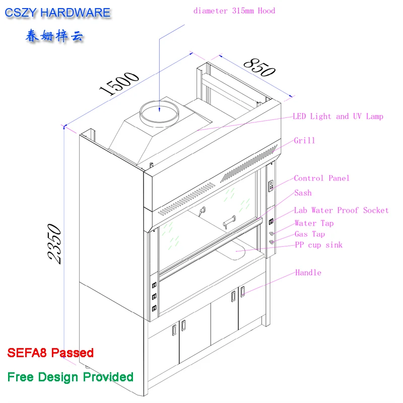 Hot Sale China Full Steel  Chemical Extraction Laboratory Fume Hood