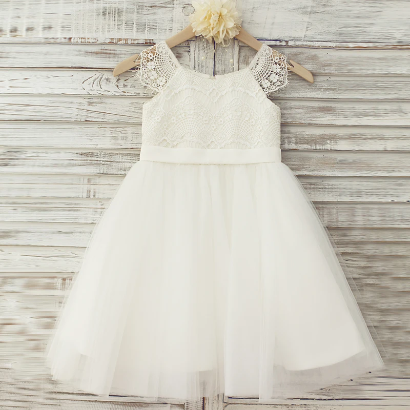 Высокое качество новейшие белые кружева От 2 до 10 лет платье для девочки, держащей букет невесты на свадьбе