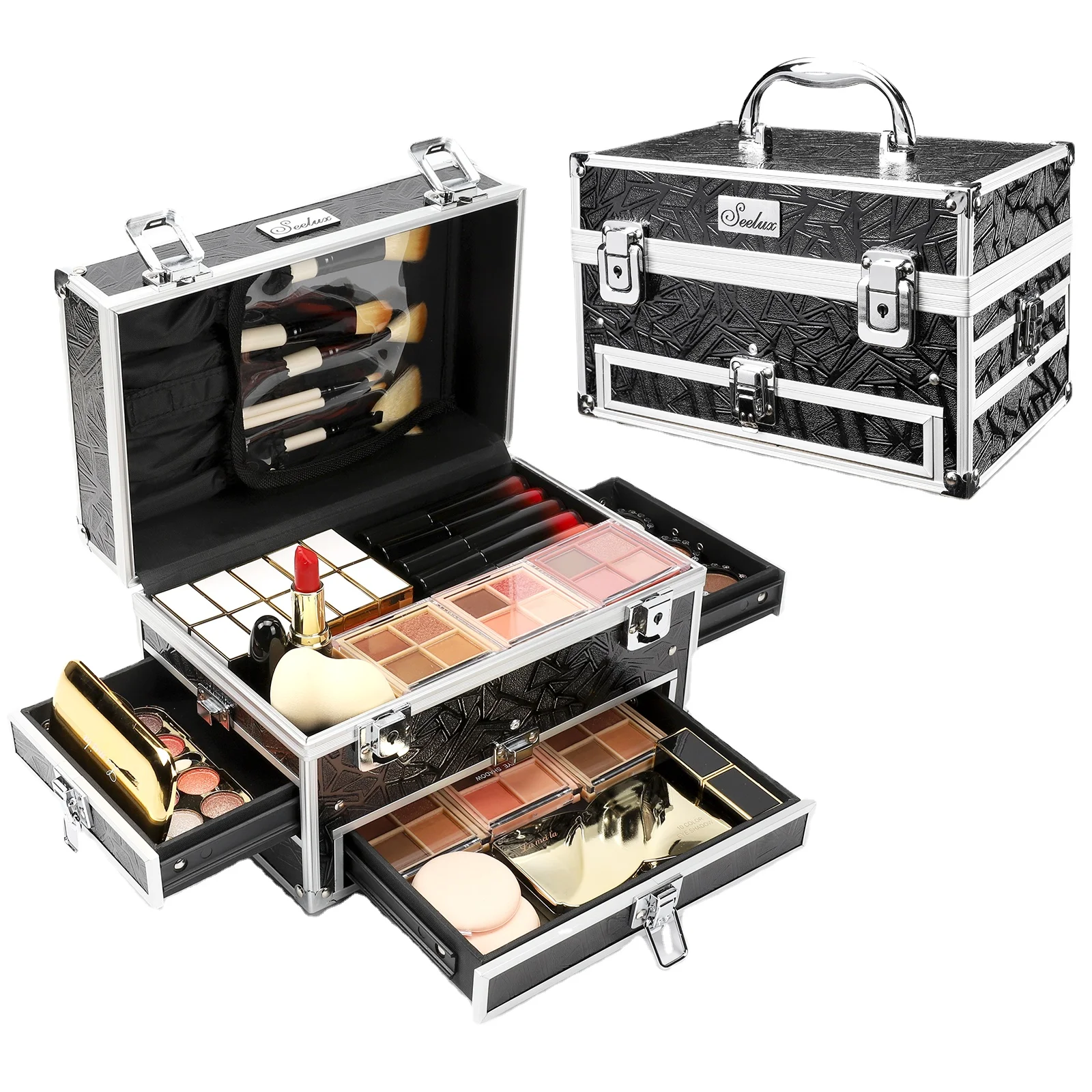 Lockable makeup case box portable customize makeup brushes case with handle