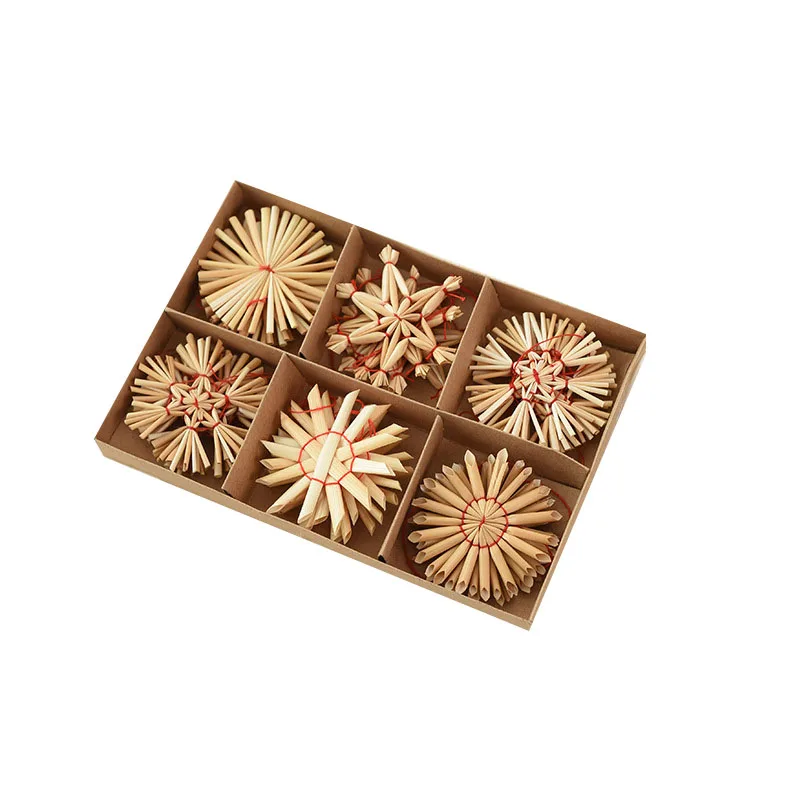 Natural wheat straw handmade mini five-pointed star snowflake snowman Christmas tree ornaments
