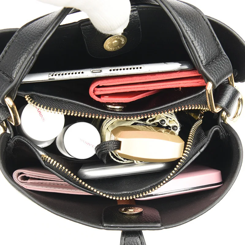 Kazze Ladies Fashion Bucket Bag Solid Color Leisure Shopping Single Shoulder Crossbody Handbag For Women