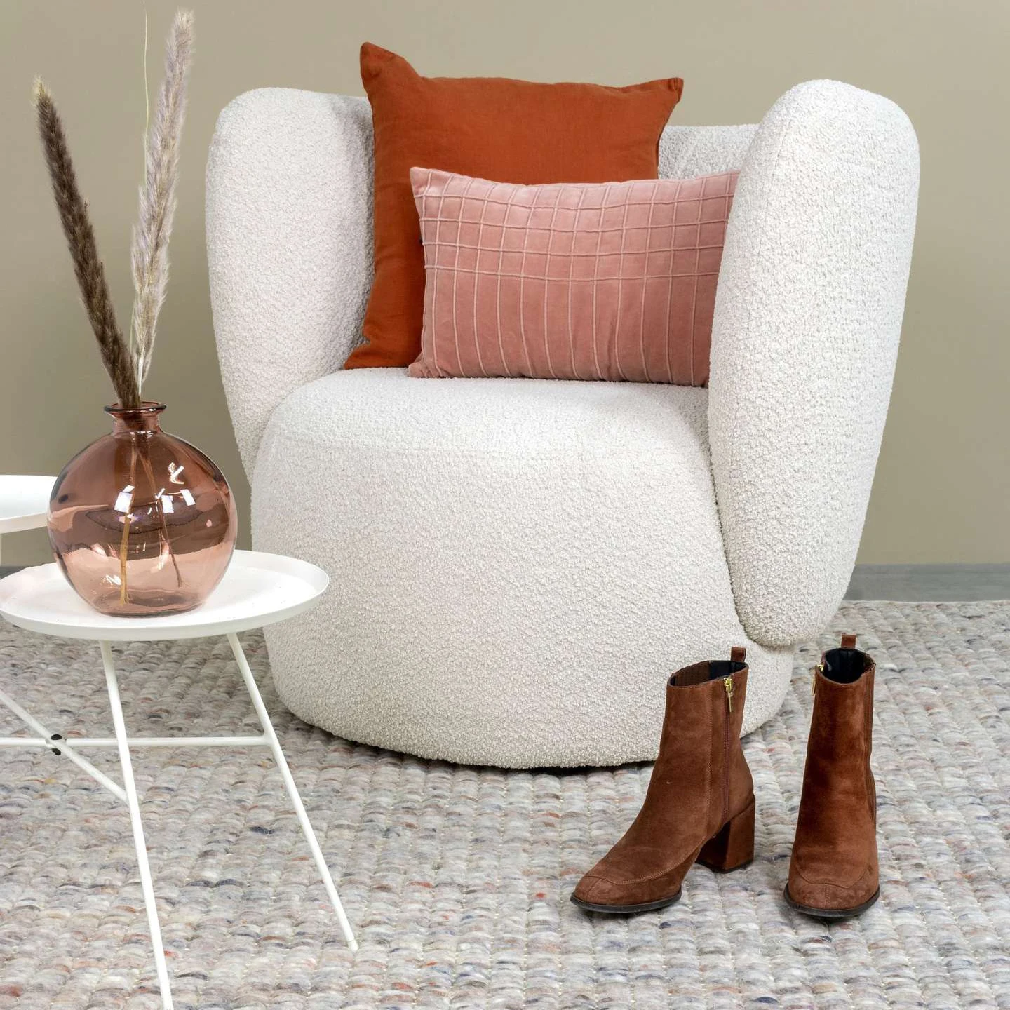 Modern Accent Chair with Wingback Polibi Lambskin Sherpa Tufted Side Chair for Bedroom Living Room Stay Sheepskin Lounge Sofa