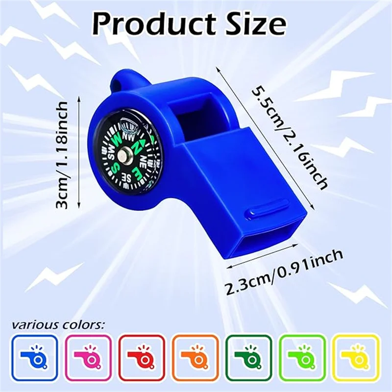 2 in 1 Function Plastic Whistles with Compass Emergency Survival Loud Safety Whistle with Lanyard for Hiking Camping Hunting