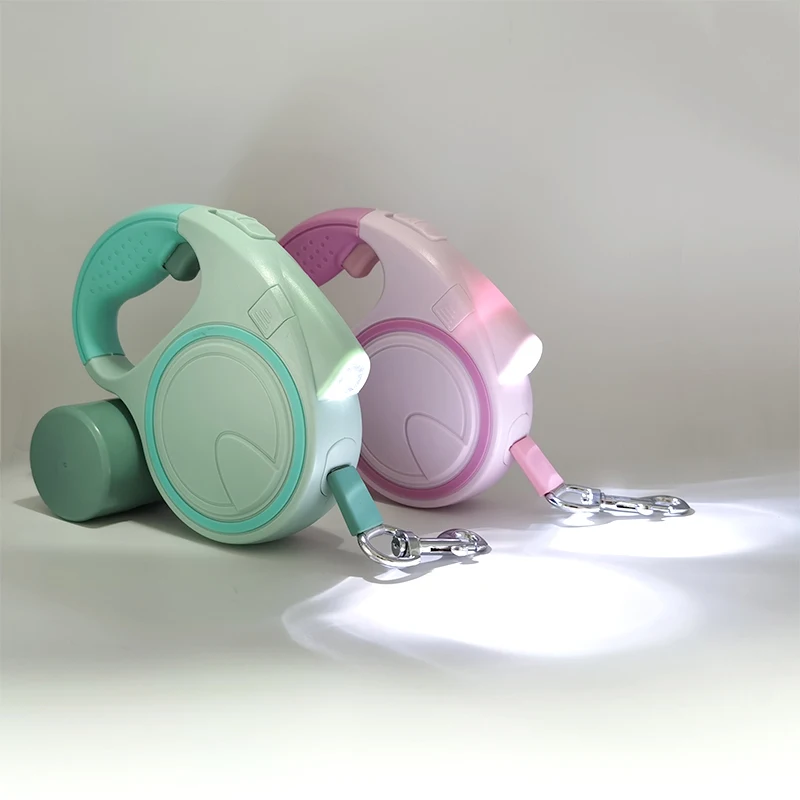 3 in 1 LED Lighting Large Dog Leash With Poop Bag Dispenser Dog Retractable Leash