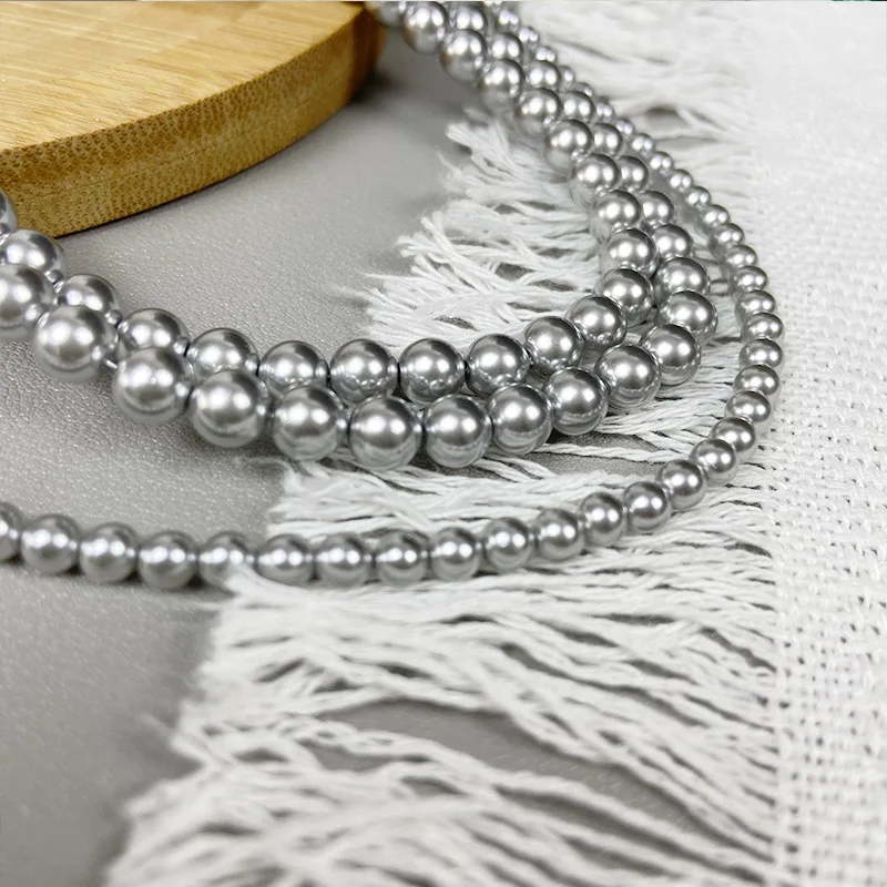 Loose beads boutique glass pearl color linen gray straight hole diy accessories 2-14mm loose beads