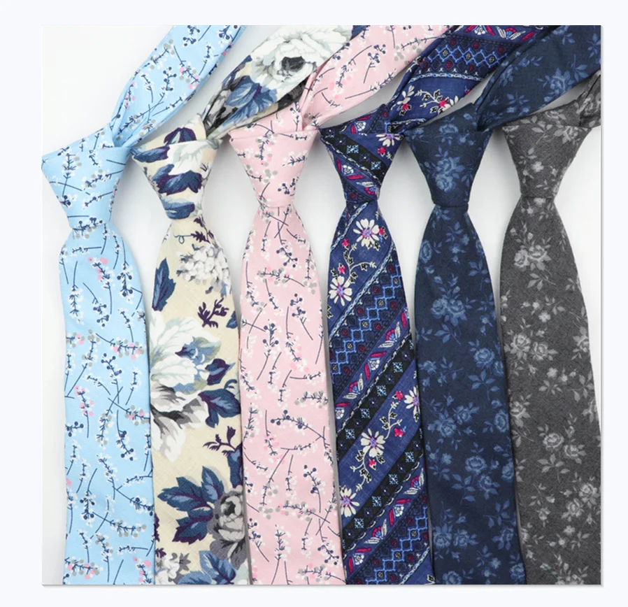 Fashion Ties for Men Cotton Narrow Tie Skinny Cravat Neckties Party Casual Printed Neck Ties Neckwear Flower Rose Necktie