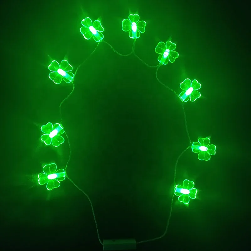 2021 Новинка День Святого Патрика новых дизайнов LED мигает Клевер ожерелье загораться ожерелья