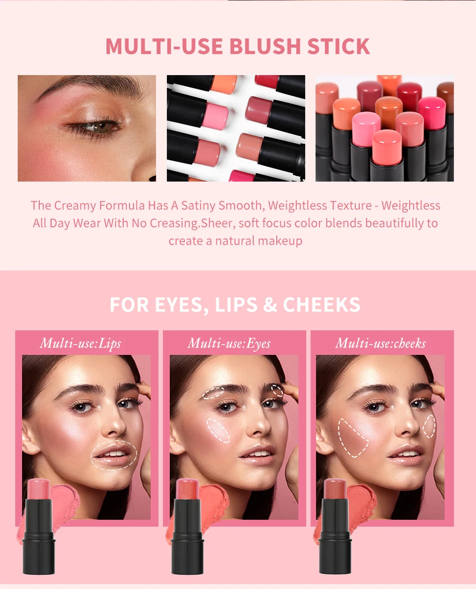 HOT Black Blush Stick Private Label Mini Cheek Blush Rose Stick Shimmer Matte Cream Blush Custom Logo Makeup Blush