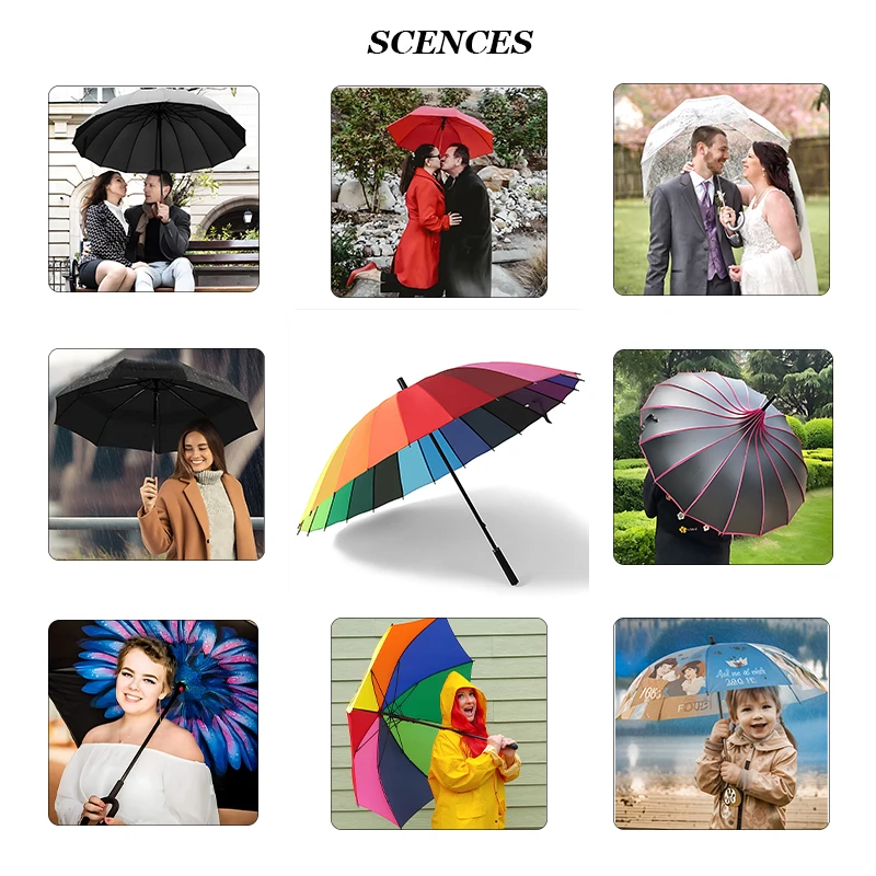 Custom Design Windproof Strong 24 Ribs Outdoor Manual Straight Rain Umbrella Wholesales Stands Custom Golf Umbrella with Logo