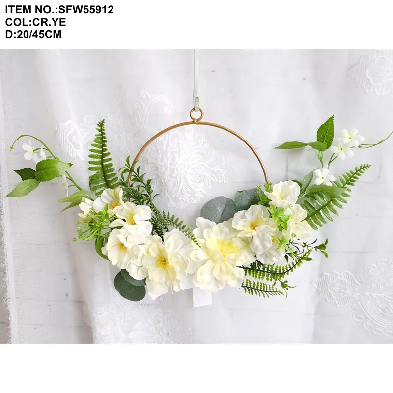 Оптовая продажа, искусственный цветок пиона из пены, металлический обруч, венок 45 см, искусственный белый цветок для украшения стен, свадебный фон