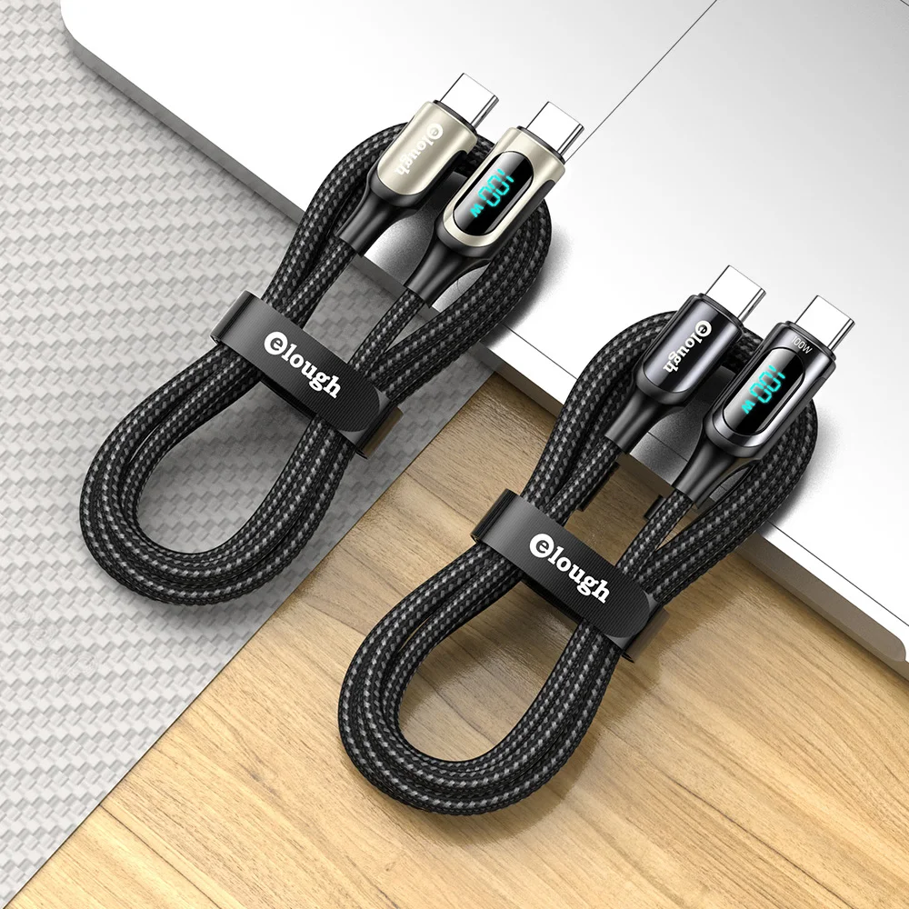 Elough Wholesale Usb C To C Cable 5A 100w LCD Power Display PD Cables Charger QC4.0 Usb Cable Fast Charging