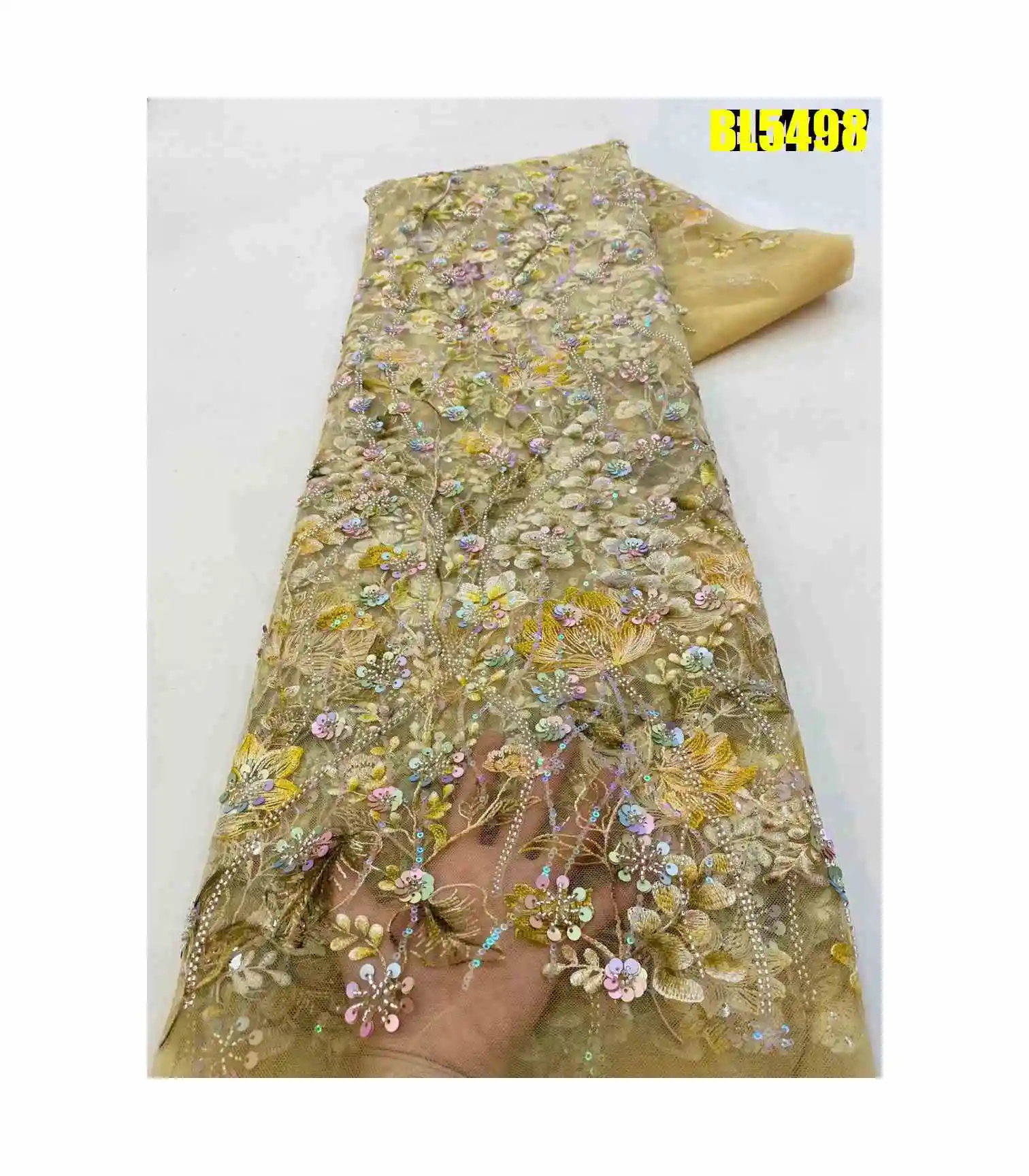 High Quality African Beaded Lace  Kaftan Beaded Embroidery Design Fabric