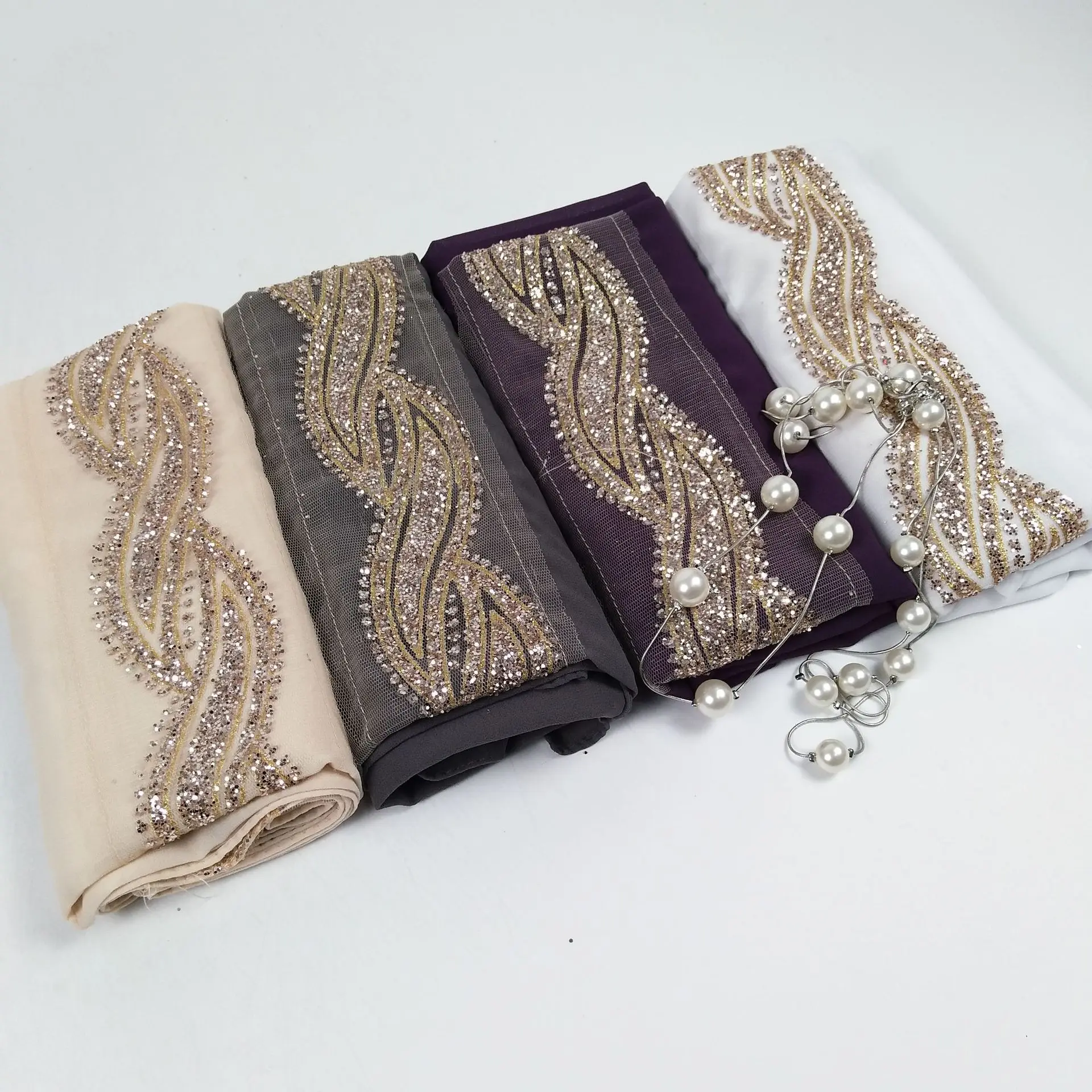 180*75 CM Malaysian Gold  Rhinestone Shawl Hijab Female Plain Chiffon Scarf Hijab