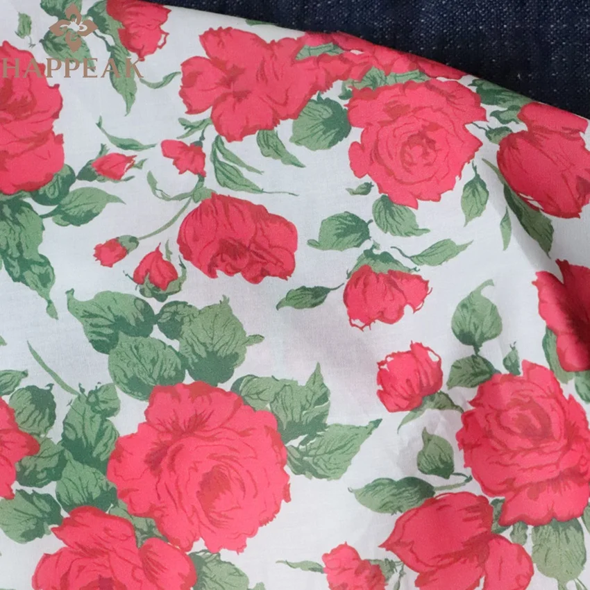HAPPEAK Best Selling 100% Cotton Floral Fabric Red Roses Print Tana Lawn Liberty London Fabric for Dress