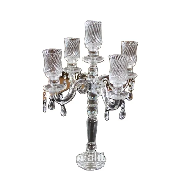 Transparent Antique 3 arms lotus Crystal Candelabra For Religious Activities