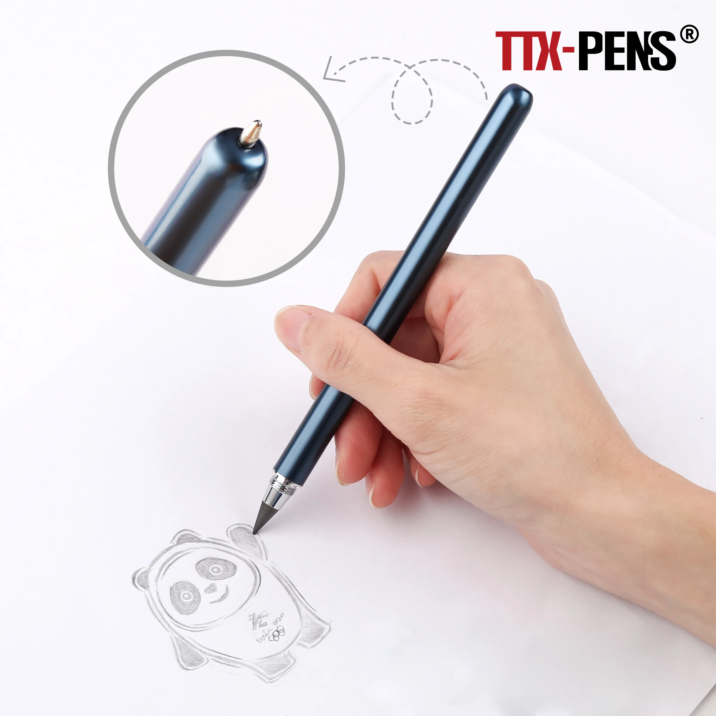 TTX 2 In 1 Writing Pen Custom Logo Pencil Metal Endless Non Sharpening Infinite Pencil And Ball Pen