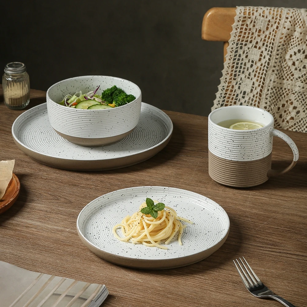 Chaozhou vintage tableware ceramic clay dinner set restaurant dinnerware sets dishwasher safe custom salad plate bowl cup set