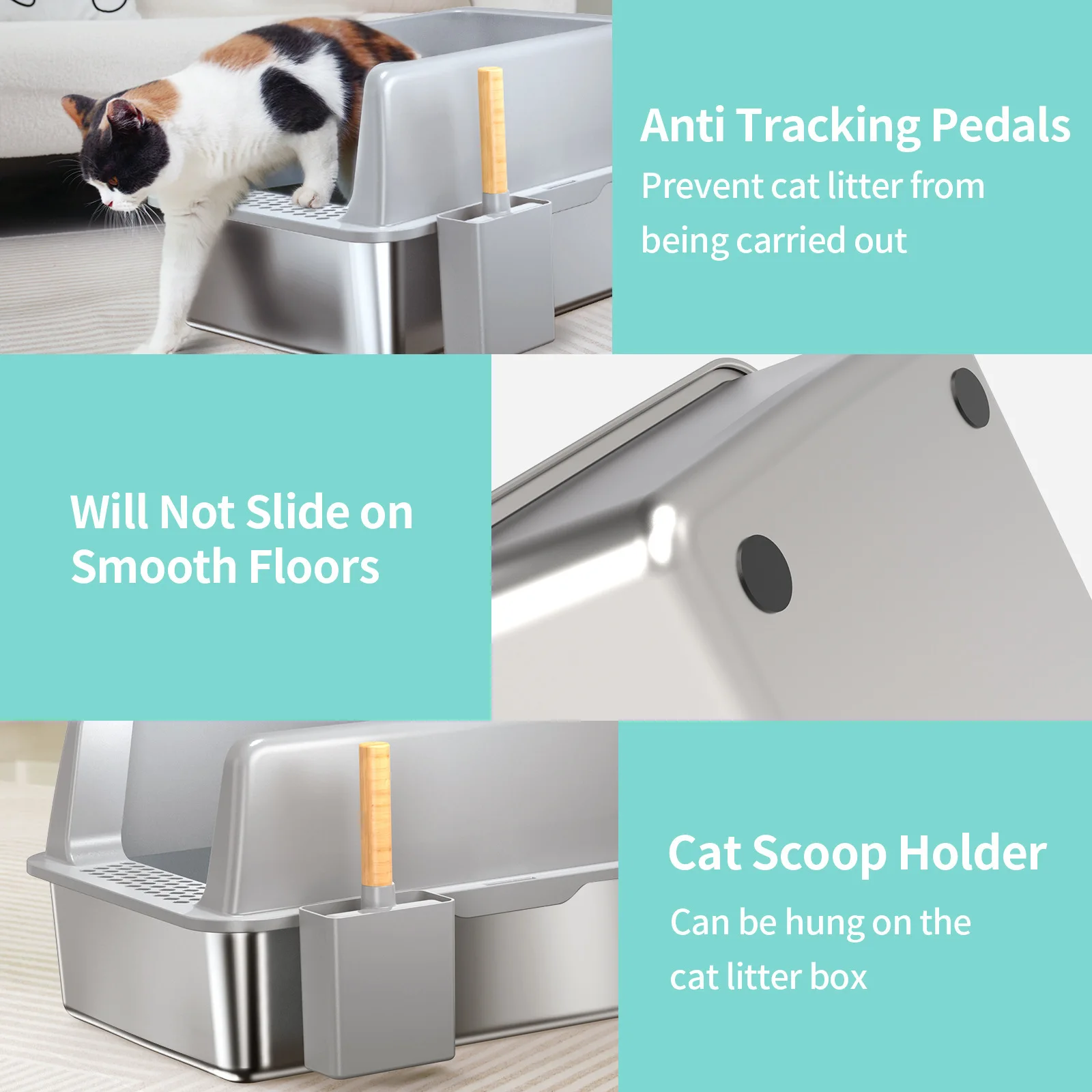 Kingtale Cat Accessories Stainless Easy Cleaning High Sided Litter Box for Big Cats