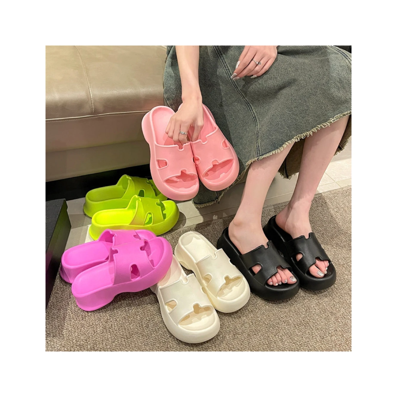 Fashion Women slides slipper with heel summer Stnm beach women EVA slides shoes plush sandal  women platform sandals