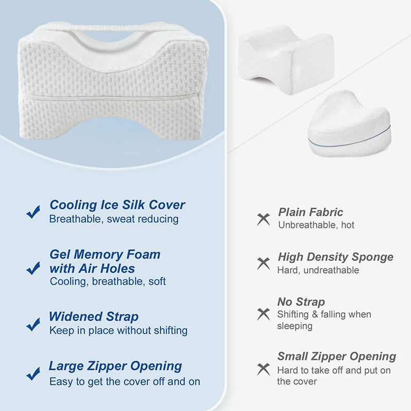 Wholesale adjustable memory foam orthopedic knee rest pillow between the legs with strap