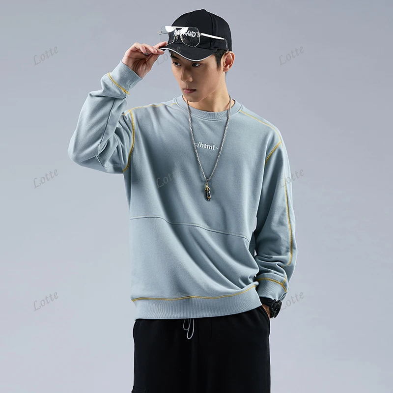 crew neck sweatshirts korean style men long sleeves organic cotton oversized men s plain hoodies pullover sweatshirt