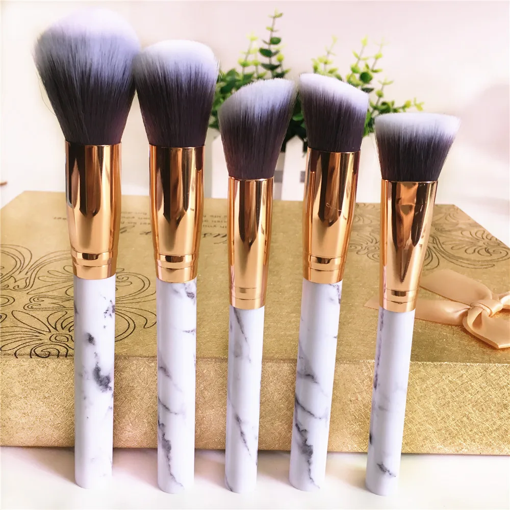 Wholesale low MOQ make up brushes marble handle makeup brush set