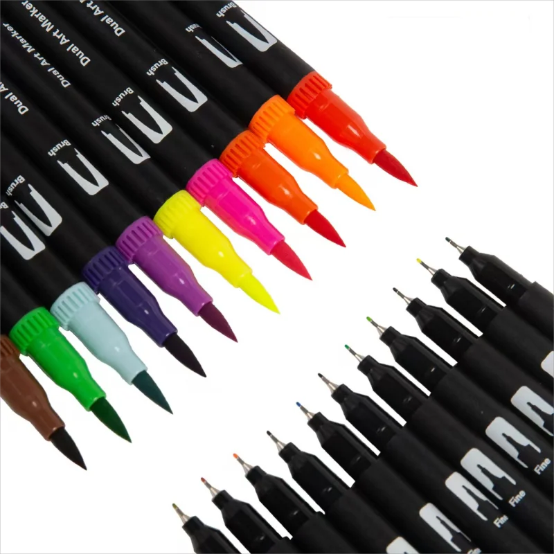 Customizable Logo Double-Ended Soft Head Brush Pen with 120 Colors Black Rod Plastic Watercolor Marker Set for Art Creativity