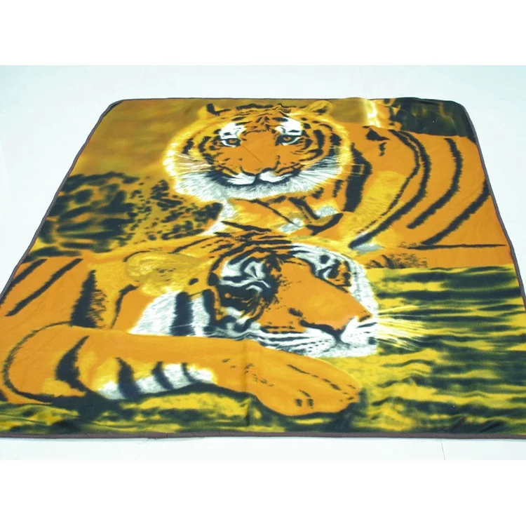 3d Animal Digital Printed Dog Tiger Penguin Wolf Animal Photo Frame on Woven Fleece Throw Blanket