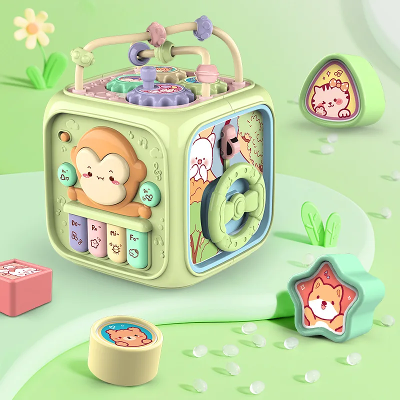 2024 hot sale 7 in 1 montessori sorter toy baby early educational toys silicone colorful multifunctional activity cube for baby