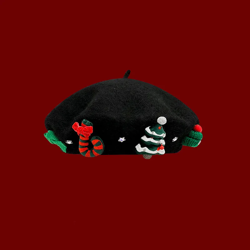 Hotsale Christmas Berets Woolen Cute Vintage Knitted Beret Lady Autumn Winter Knitted Beret For Women