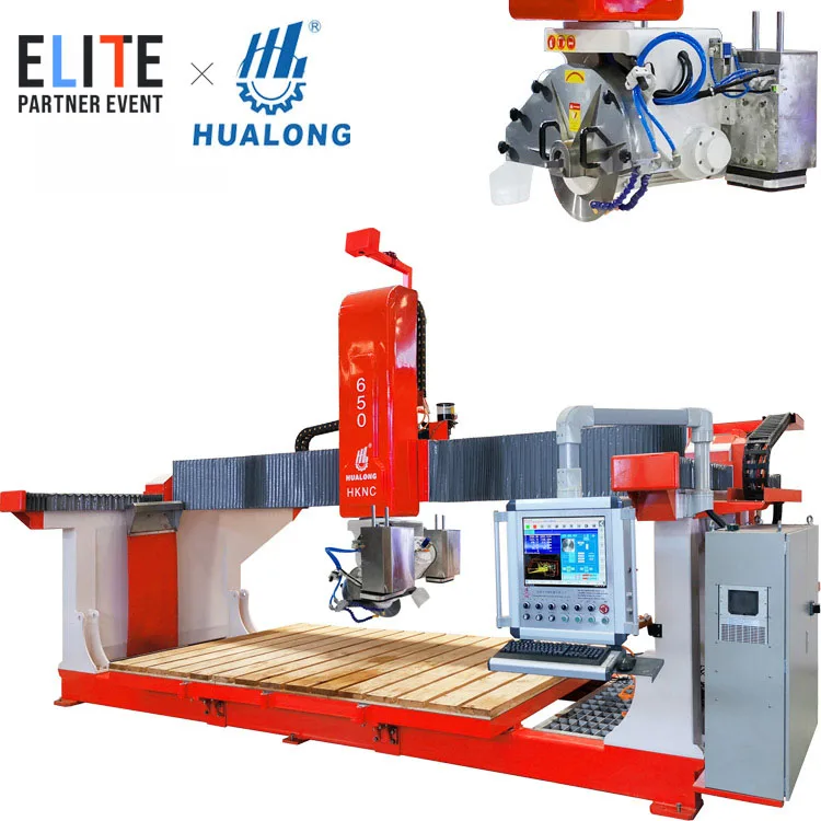 Hualong Machinery HKNC series Bridge Saw 5 Axis Stone Cutter CNC Granite Cutting Machine Processing Center