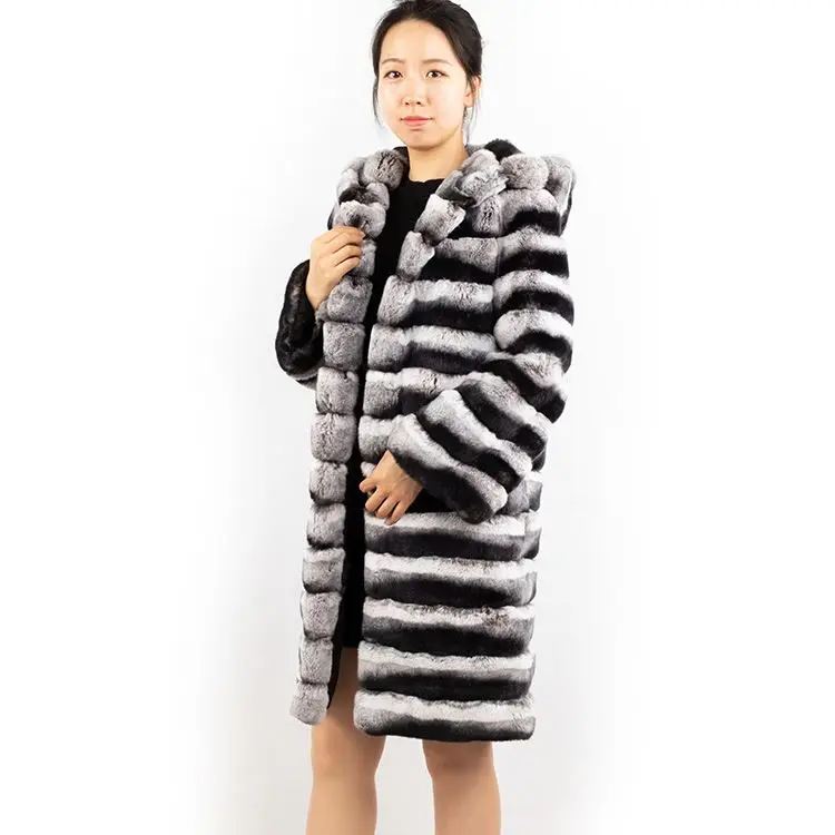new style luxury fur coat istanbul 90cm long hooded chinchilla real rex rabbit fur women coats