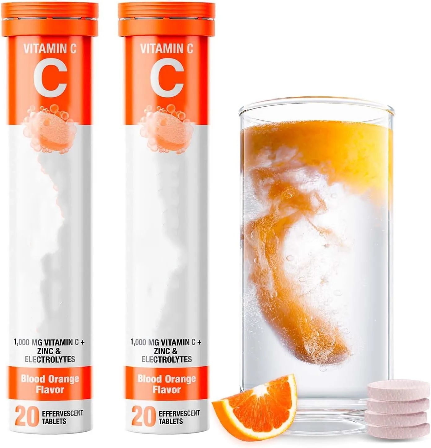 Vitamin C 1000 mg effervescent vitamin beverage tablets containing zinc and electrolytes sugar free low calorie supplements