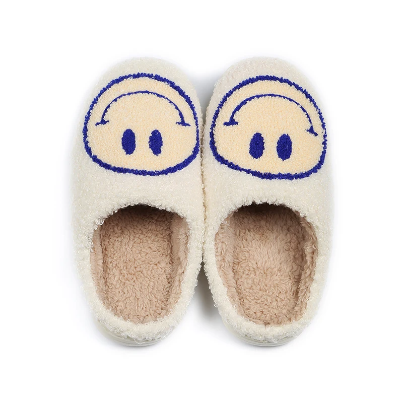 Wholesale Indoor Plush Wool Slippers Girls Warm Bedroom Shoe Women Faux Fur Home Smiley Face Winter House Shoes