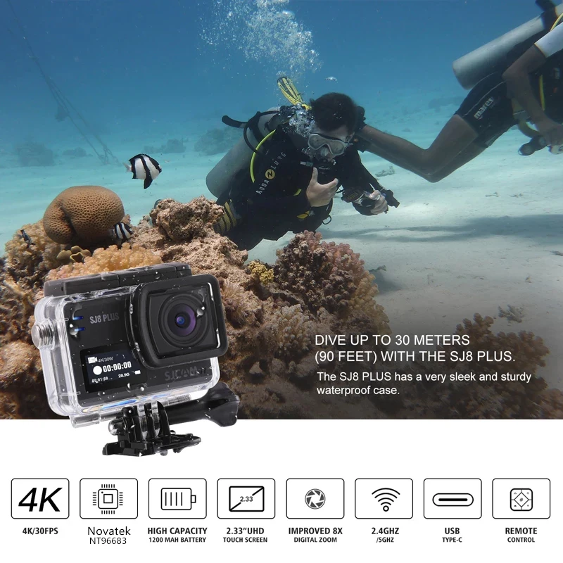SJCAM SJ8 Plus Action Camera 12MP 4K 30FPS WiFi Remote Helmet Camera Ultra HD Extreme Sports Waterproof DV