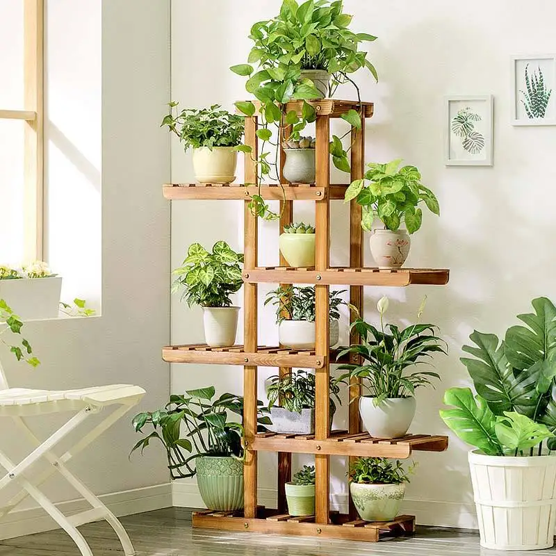 Wooden bamboo Flower Ladder Display Rack Standing Plant Stand