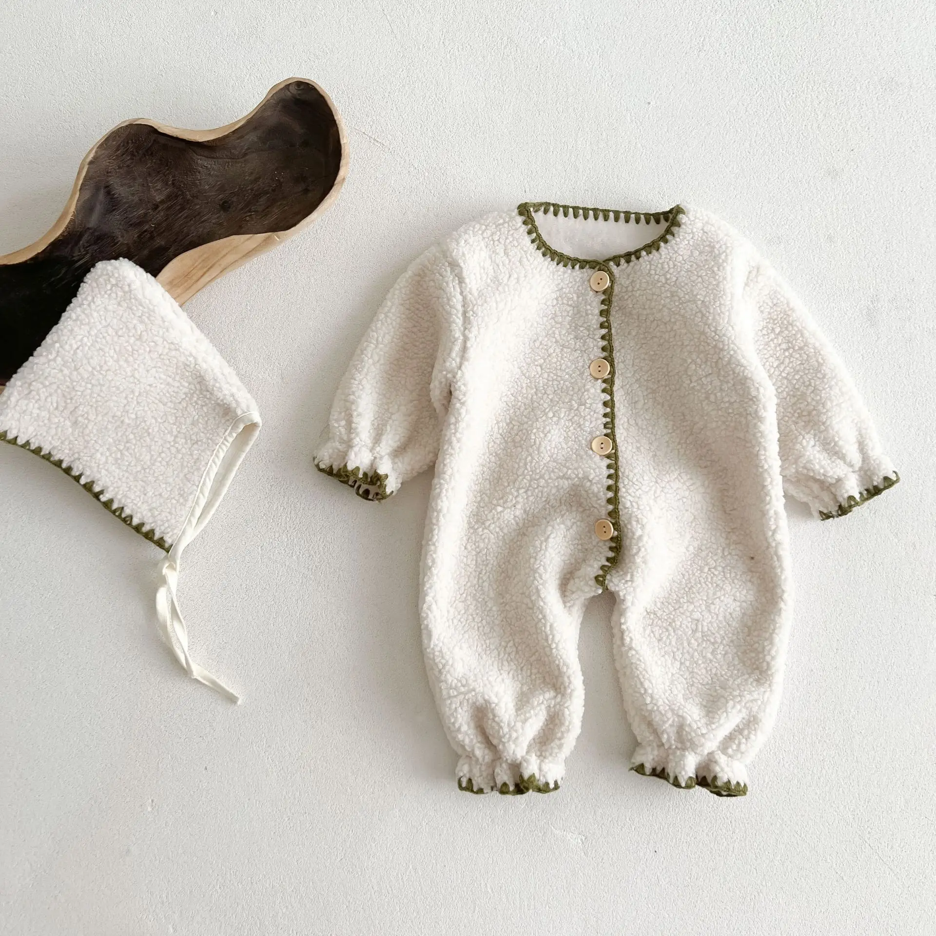Autumn Winter Newborn Infant Toddler Unisex Plush Fleeced Warm Thicken Long Sleeve Clothes Baby Jumpsuit