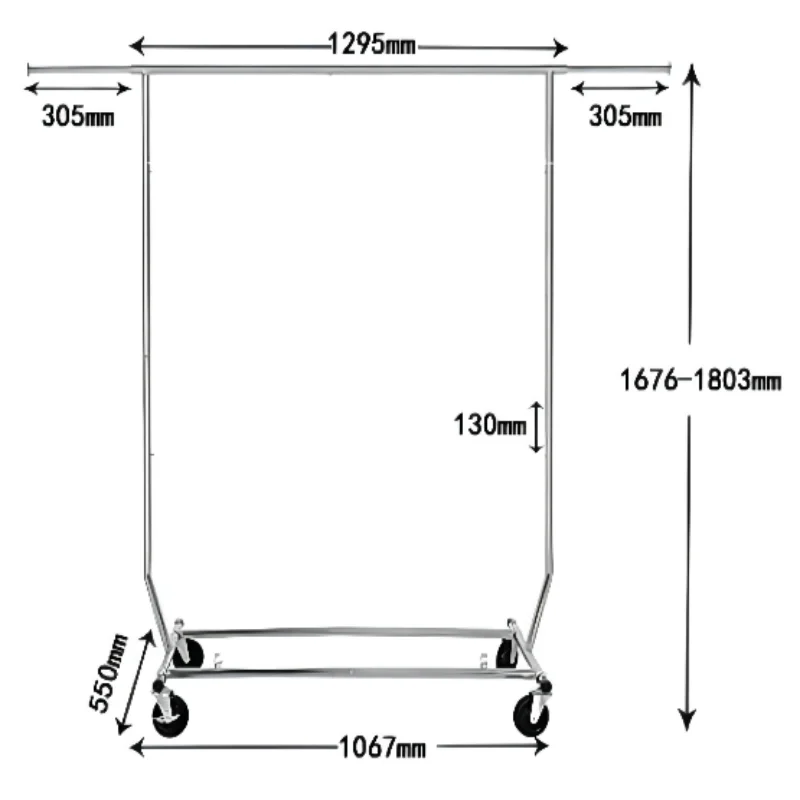 Coat Rack Hanger Shelf Garment Display Clothes Hanging Clothing Rack with Wheels Household Commercial Wholesale Carbon Steel