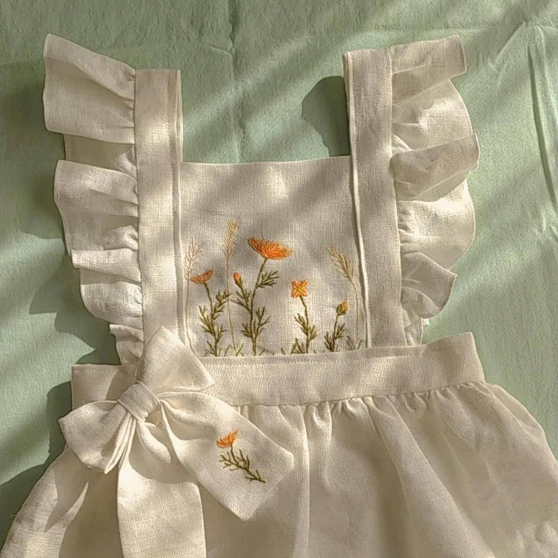 Embroidery Toddler Sun Causal Vintage Modest Custom Long Gown Evening Orange Flower Girls Dresses